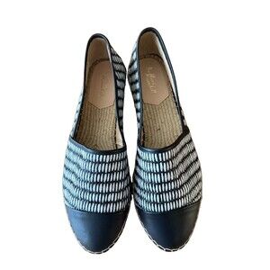 Loeffler Randal NWOB Black White Straw Leather Espadrilles Flats Size 9.5 B